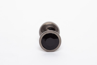 AC-MN-014-M/ Металлическая анальная пробка Dark Gun Metal с кристаллом средняя